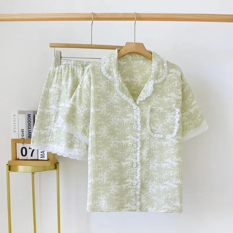 Spring And Summer Women's Cotton Gauze Thin Pajamas Sleep wear Lounge wear
