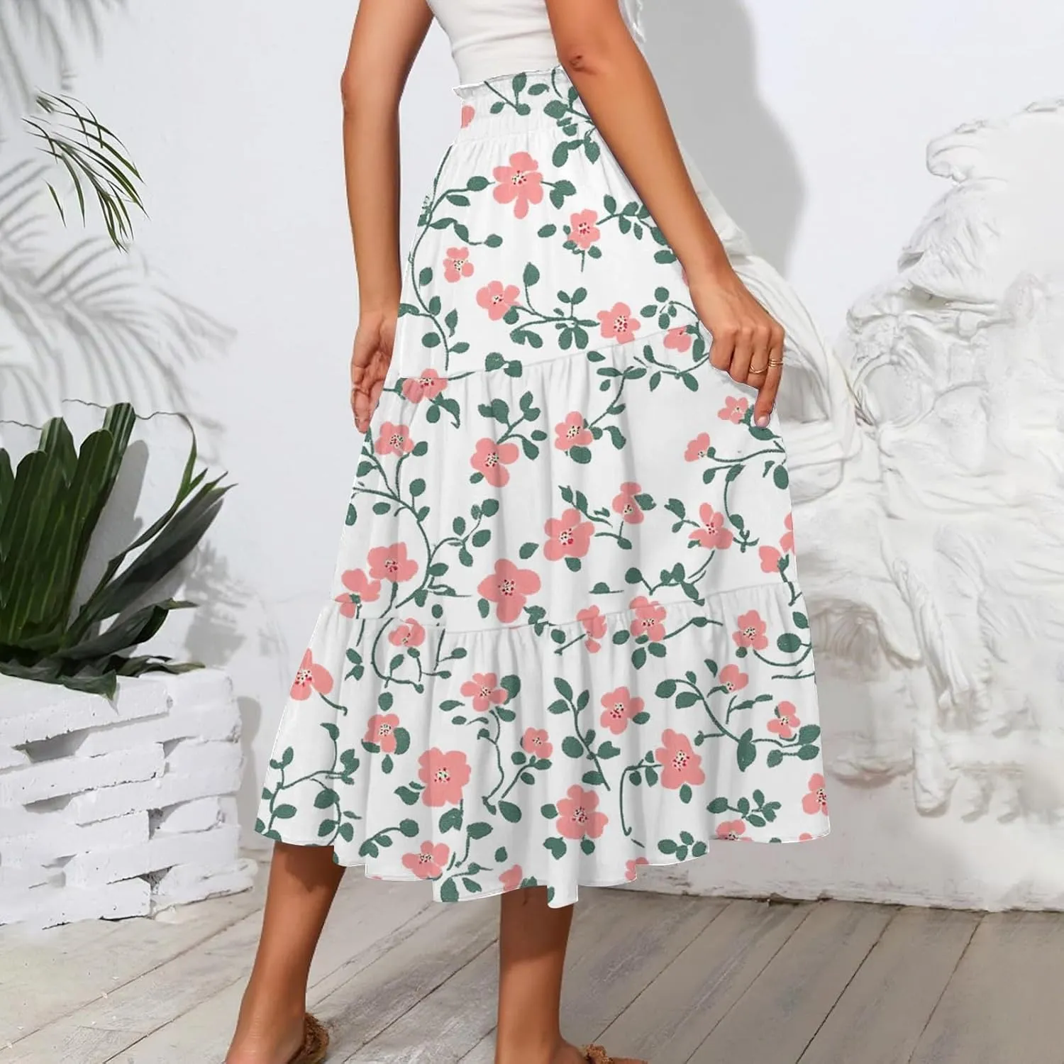 Spring Skirt for Women High Waist Flowy Maxi Skirt A-Line Long Skirt for Summer