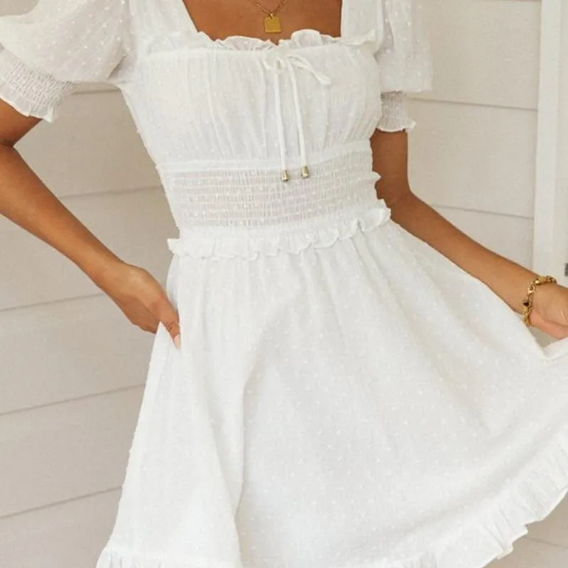 Square Collar A-Line Backless Ruffles Mini Dress