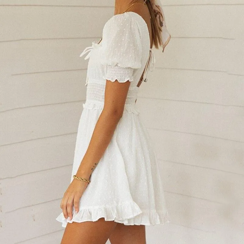 Square Collar A-Line Backless Ruffles Mini Dress