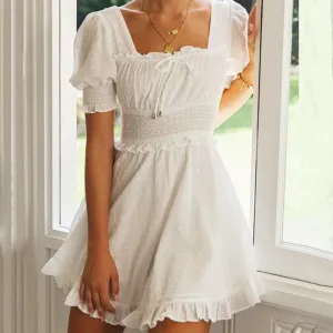 Square Collar A-Line Backless Ruffles Mini Dress