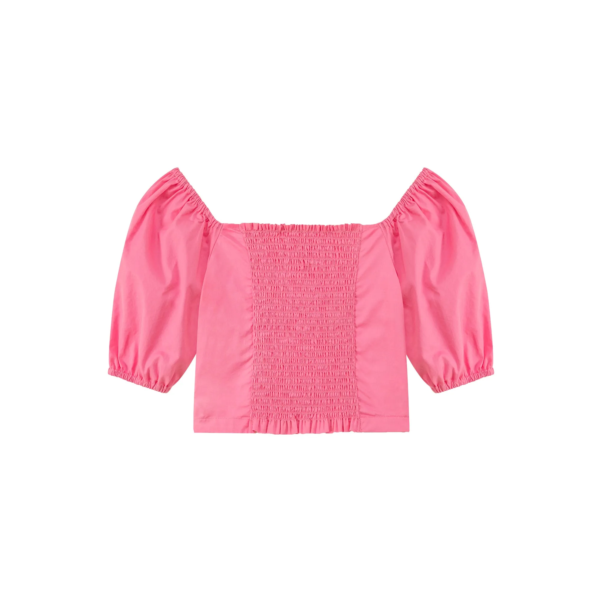 Square Neck Puff Sleeve Button Blouse