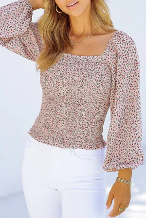 Square Neck Puff Sleeve Smocked Top