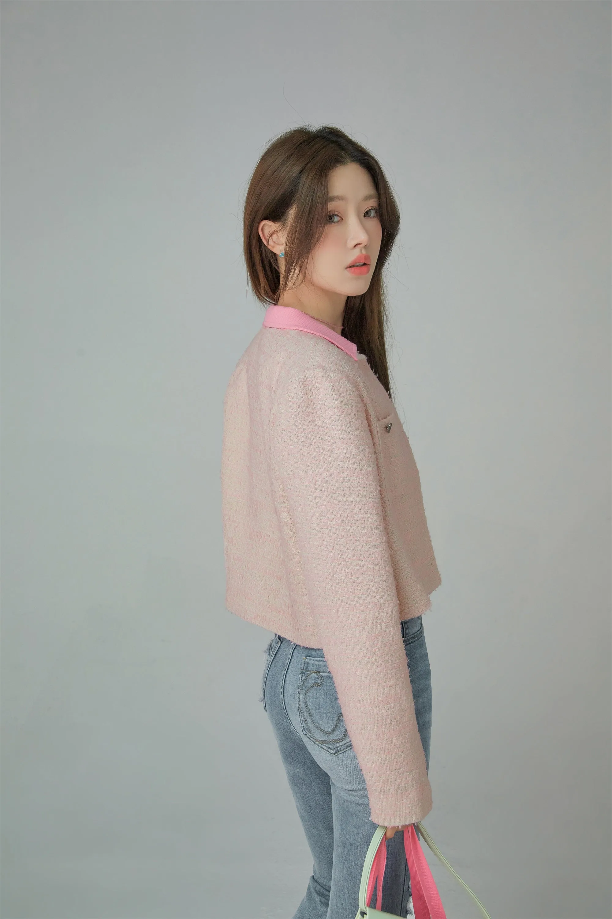 Square Shoulder Crop Tweed Jacket