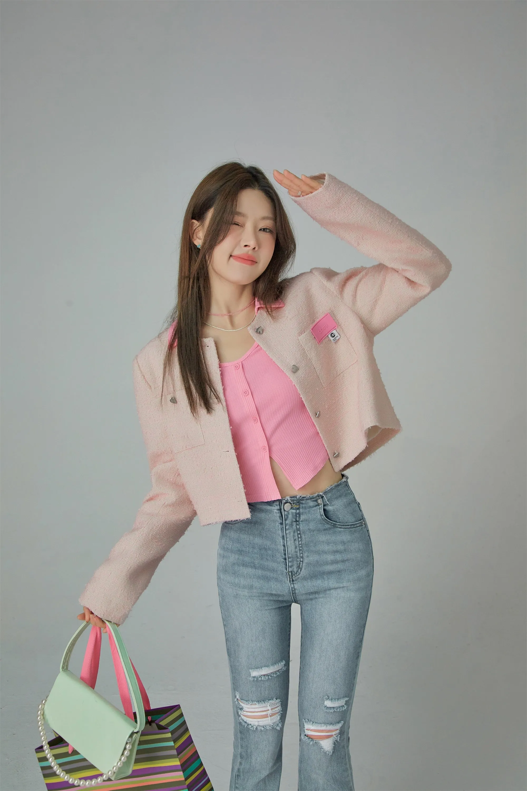 Square Shoulder Crop Tweed Jacket