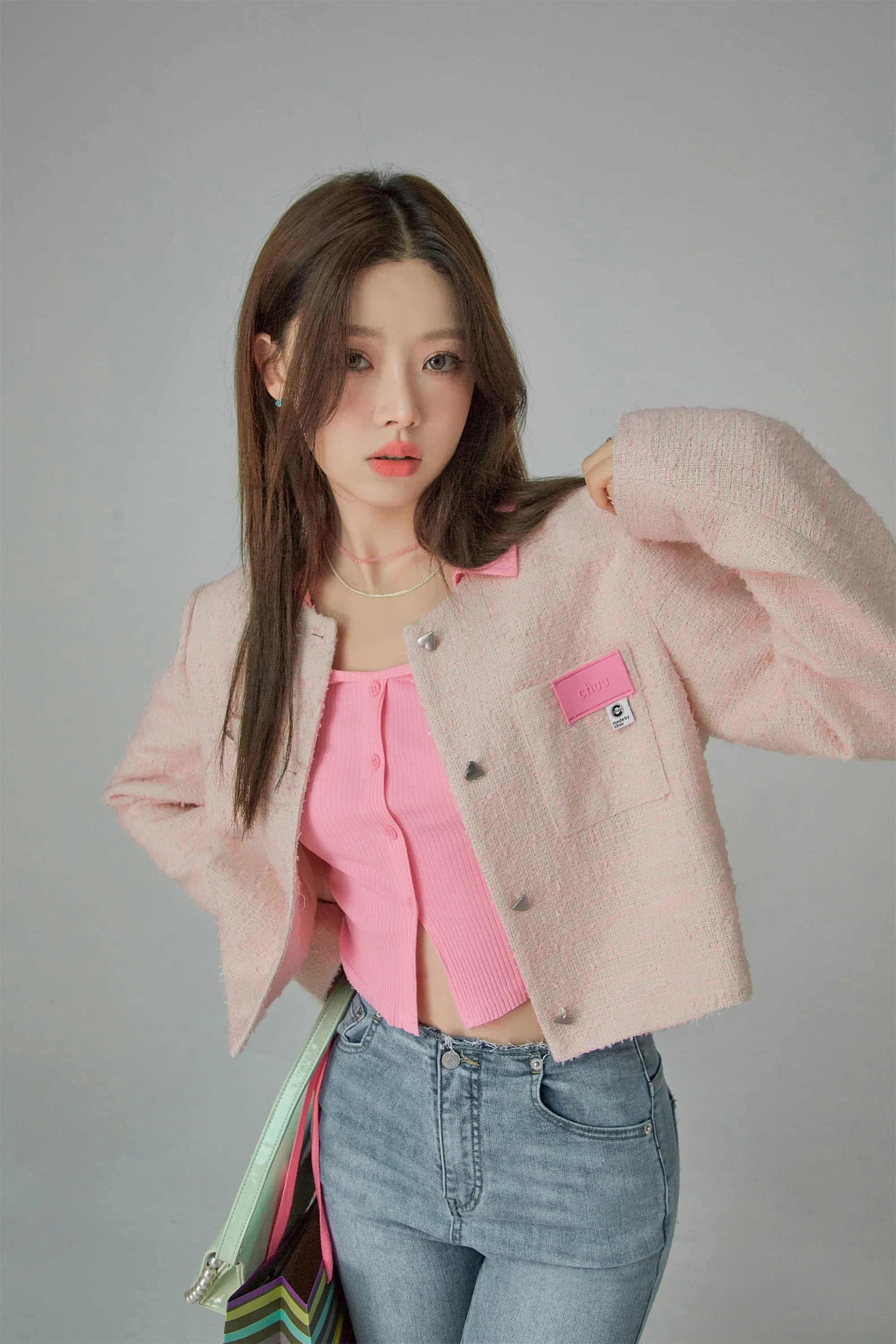 Square Shoulder Crop Tweed Jacket