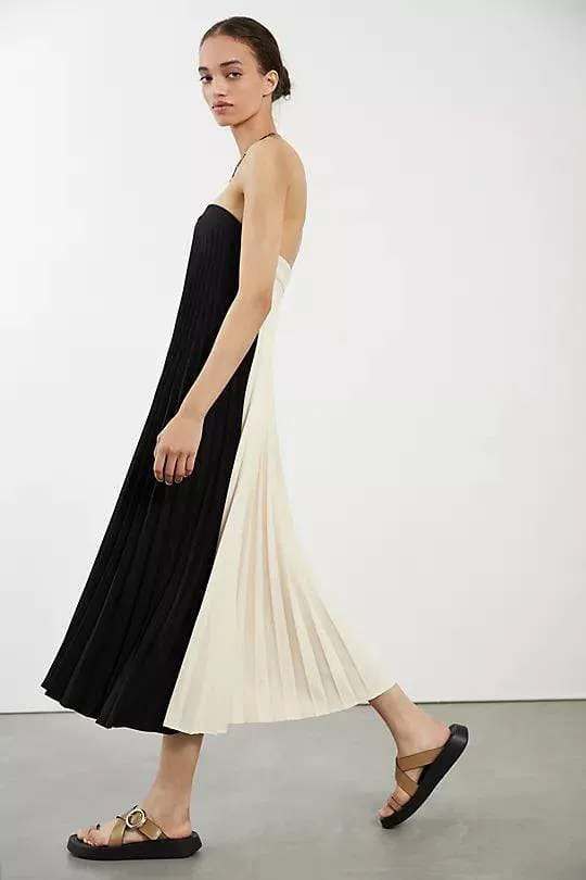 Pleated Midi Dress Timeless Waistband Fit