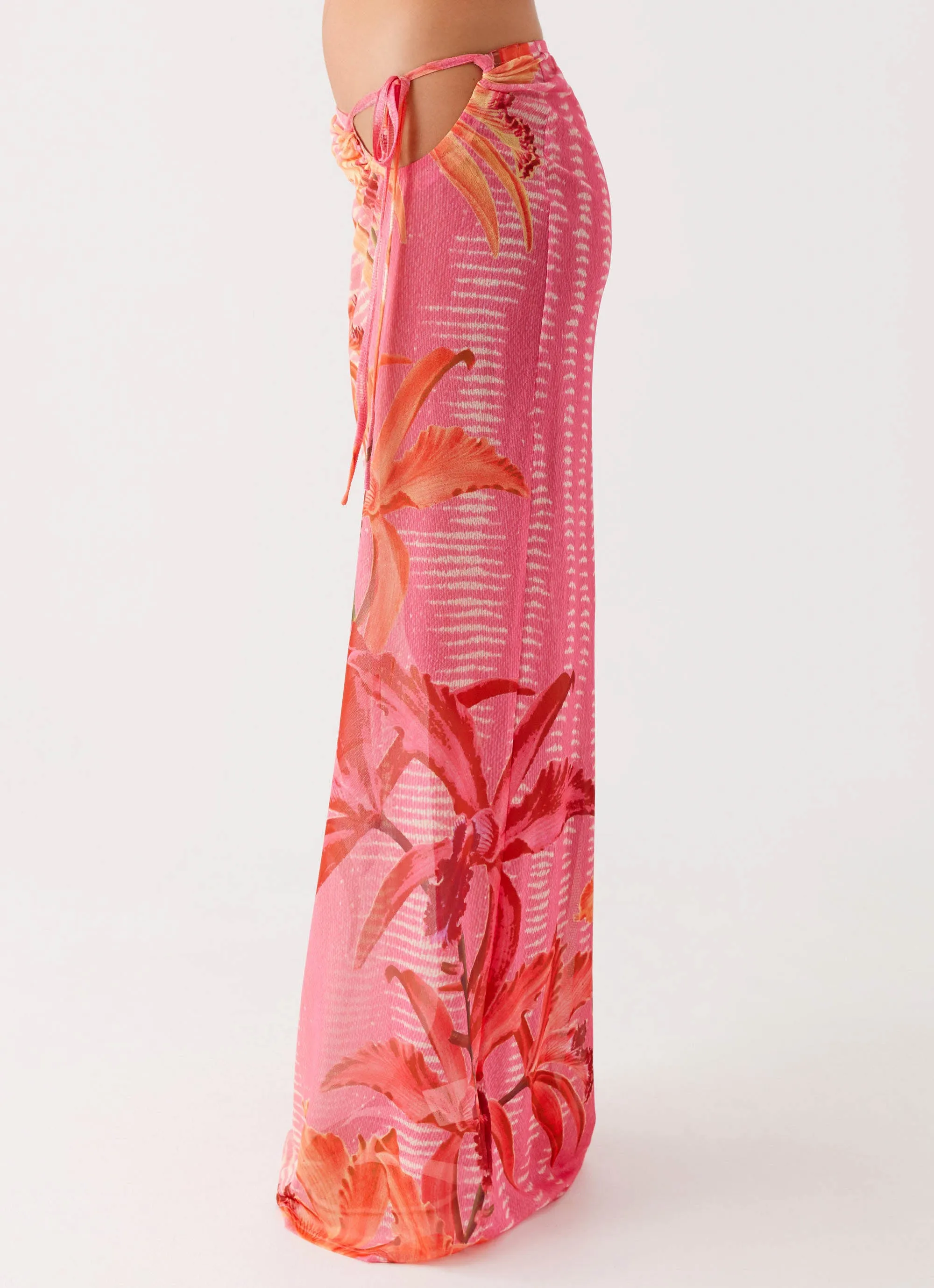 Jovani Maxi Skirt - Tropical Pink Print Soft Feel