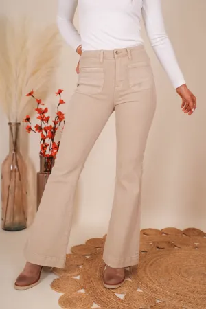 StainResistant Coating Totally Far Out Flares-Khaki Totally Far Out Flares-Khaki FunctionalZipper