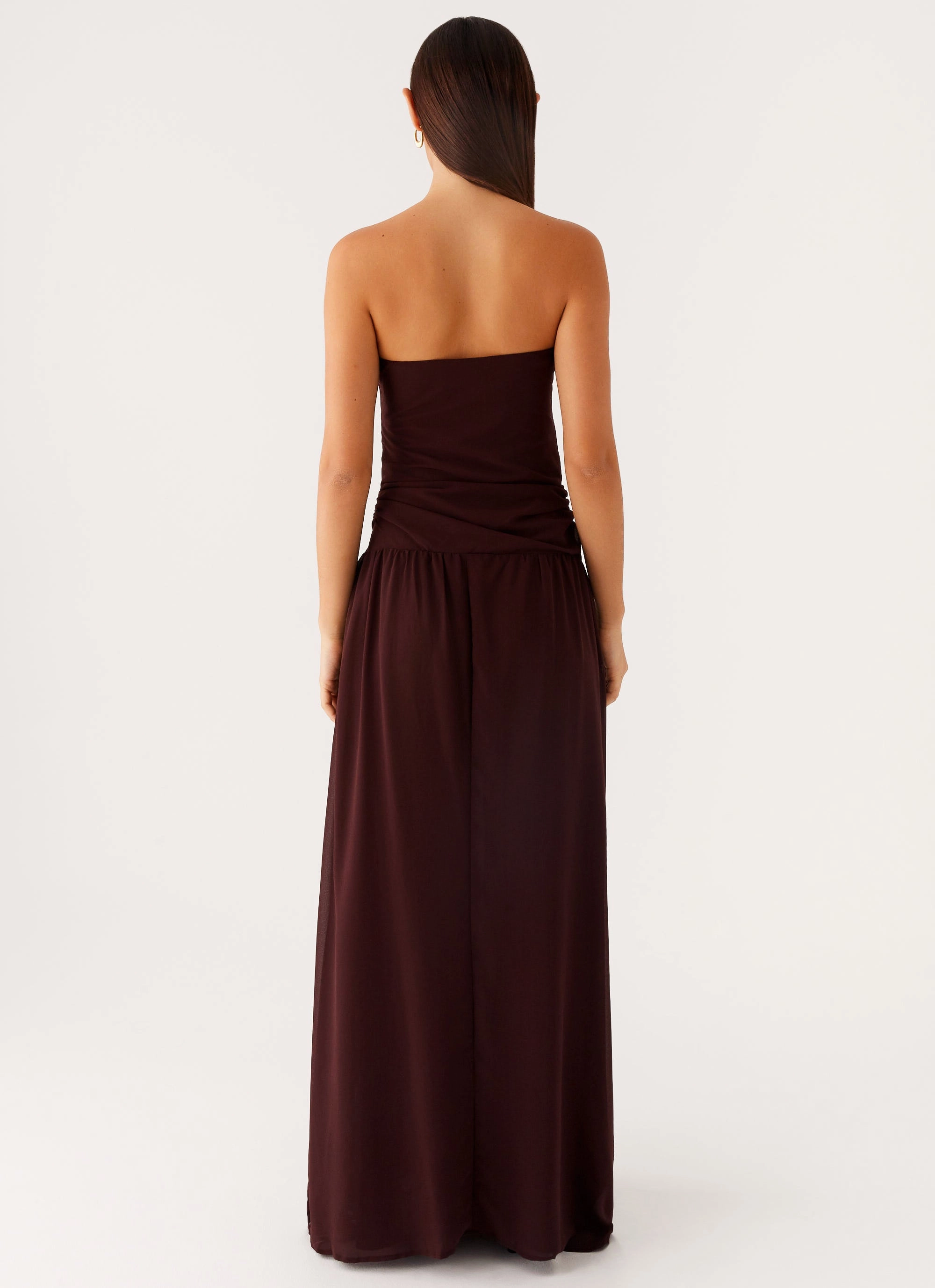 Wedding Style Shiny-Lining Covia Strapless Maxi Dress - Dark Chocolate
