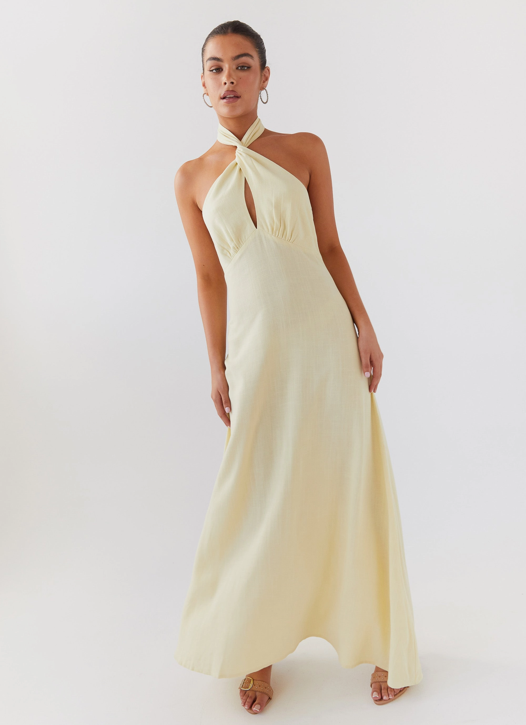 Adrienne Linen Maxi Dress - Lemon Soft Shine