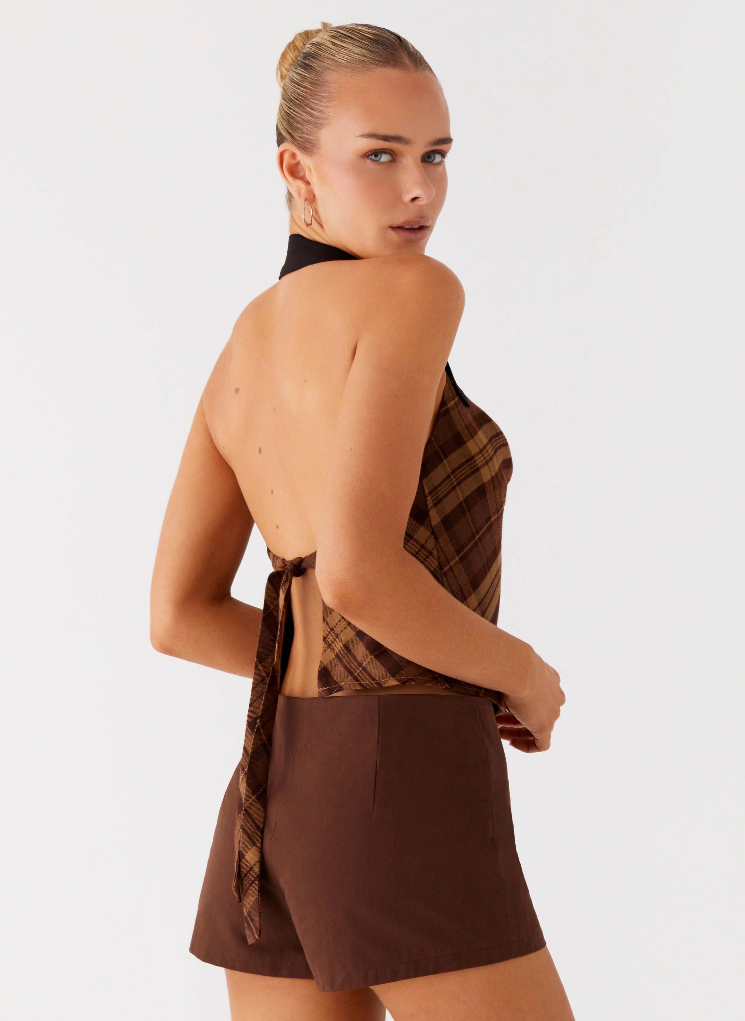 Chic Sweater Stateside Cowl Top - Plaid