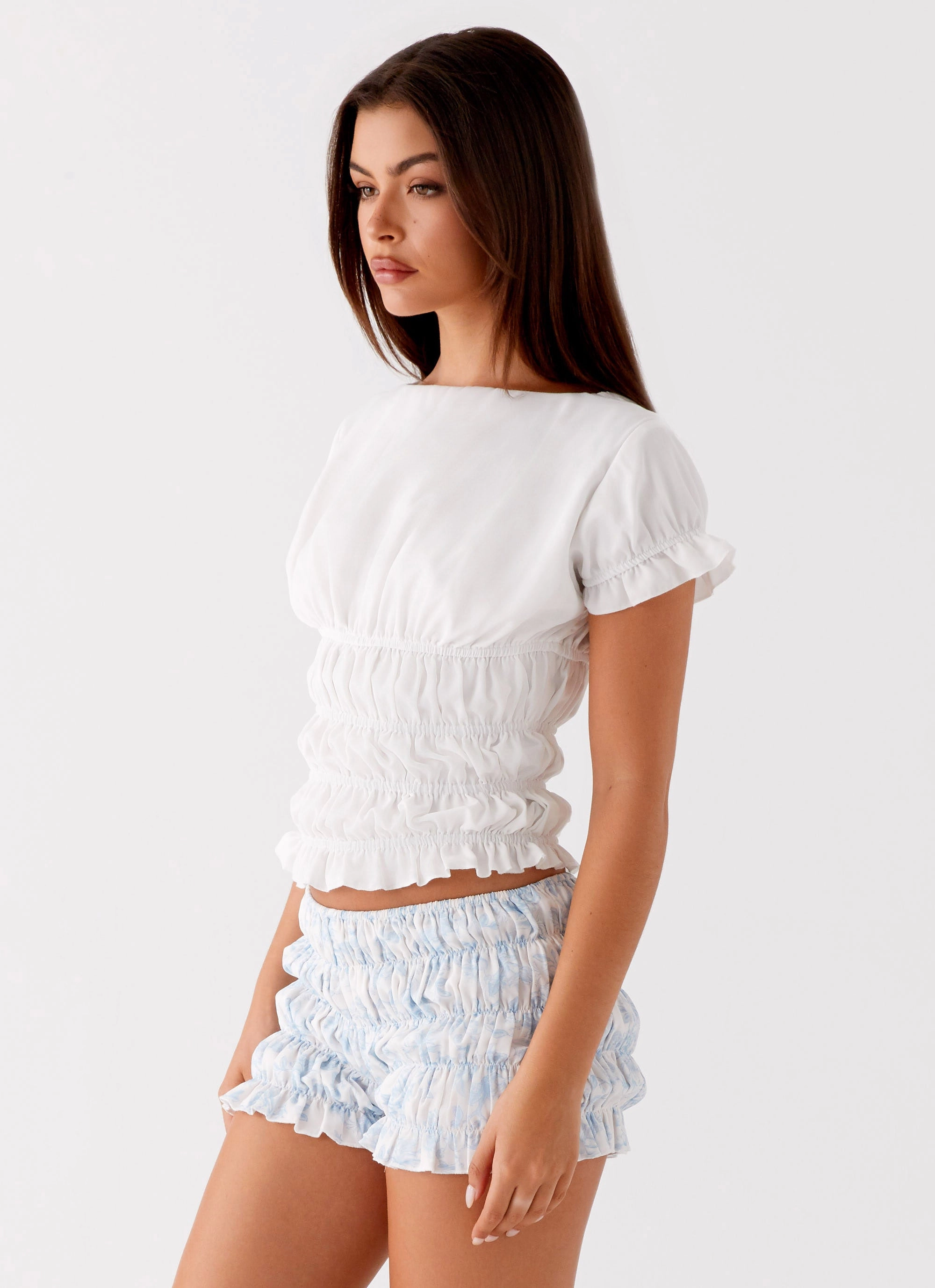 Weighted Hem Design Sustainable Textile Natalia Ruched Top - Ivory