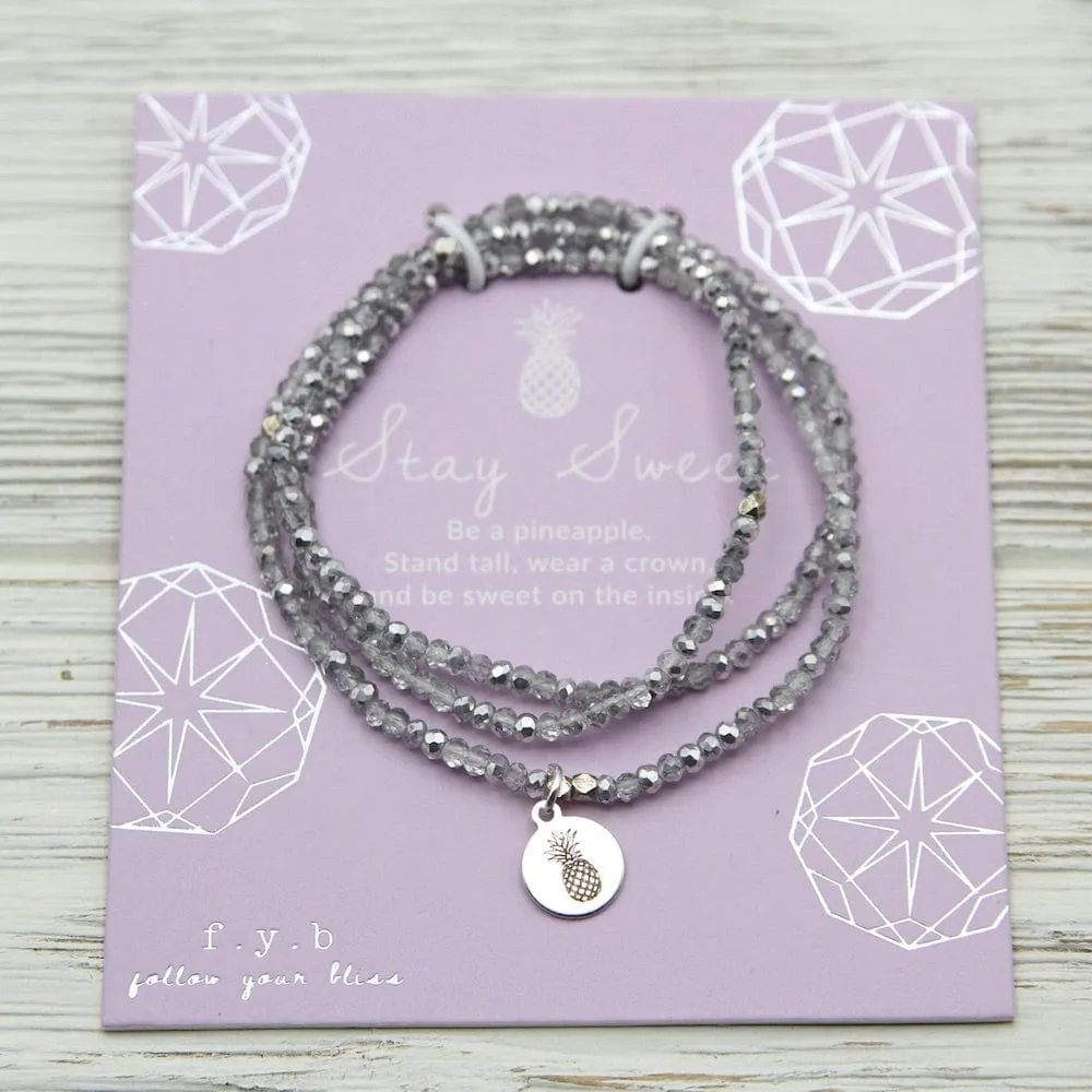 Stay Sweet ~ Stretchy Silver Crystal Wrap Bracelet