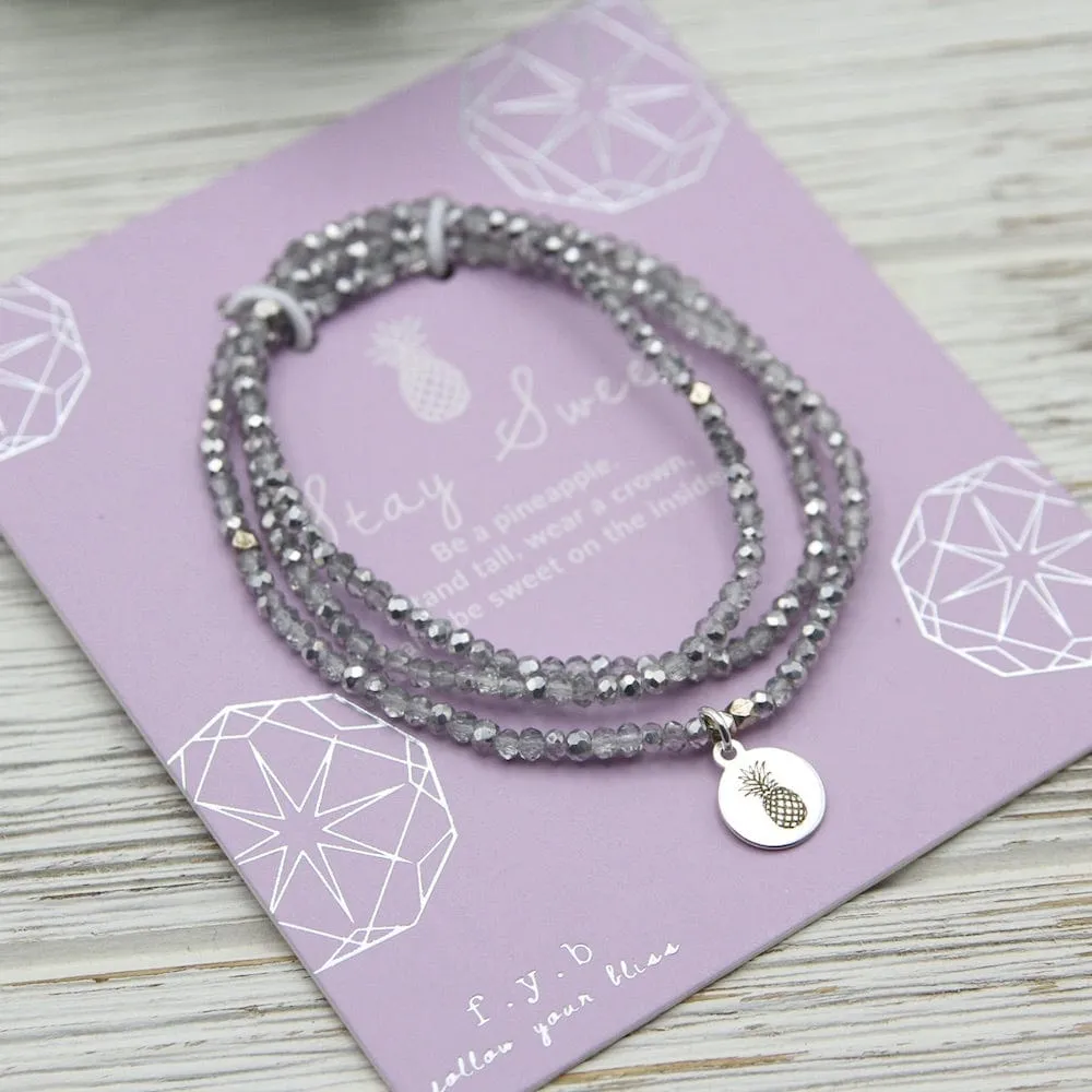 Stay Sweet ~ Stretchy Silver Crystal Wrap Bracelet