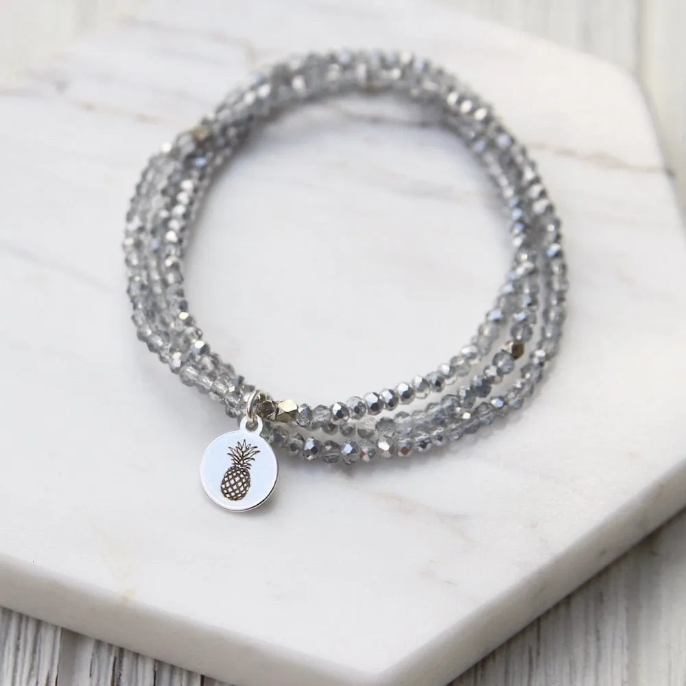 Stay Sweet ~ Stretchy Silver Crystal Wrap Bracelet
