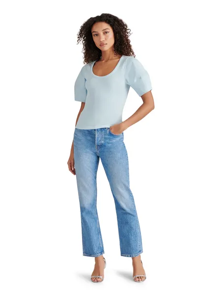 STE Sky Blue Valetta Scoop Neck Short Puff Sleeve Top