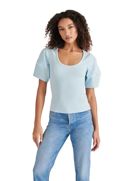 STE Sky Blue Valetta Scoop Neck Short Puff Sleeve Top