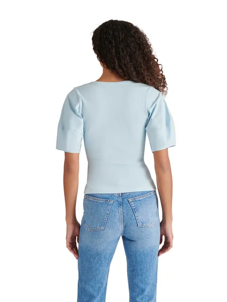 STE Sky Blue Valetta Scoop Neck Short Puff Sleeve Top