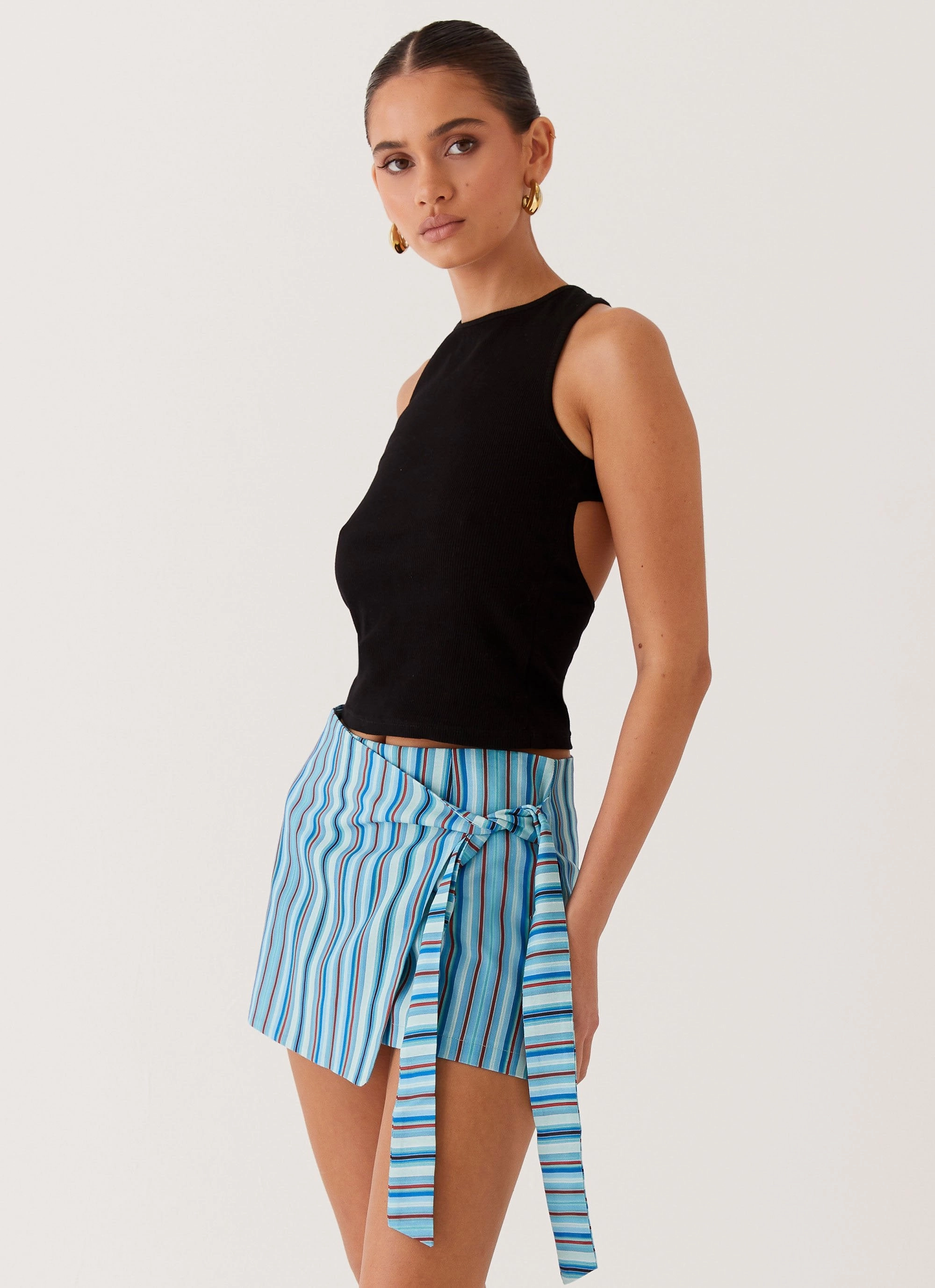 Steal Away Linen Wrap Skirt - Blue Stripe Flattering Design Wear Odor Control Treatment