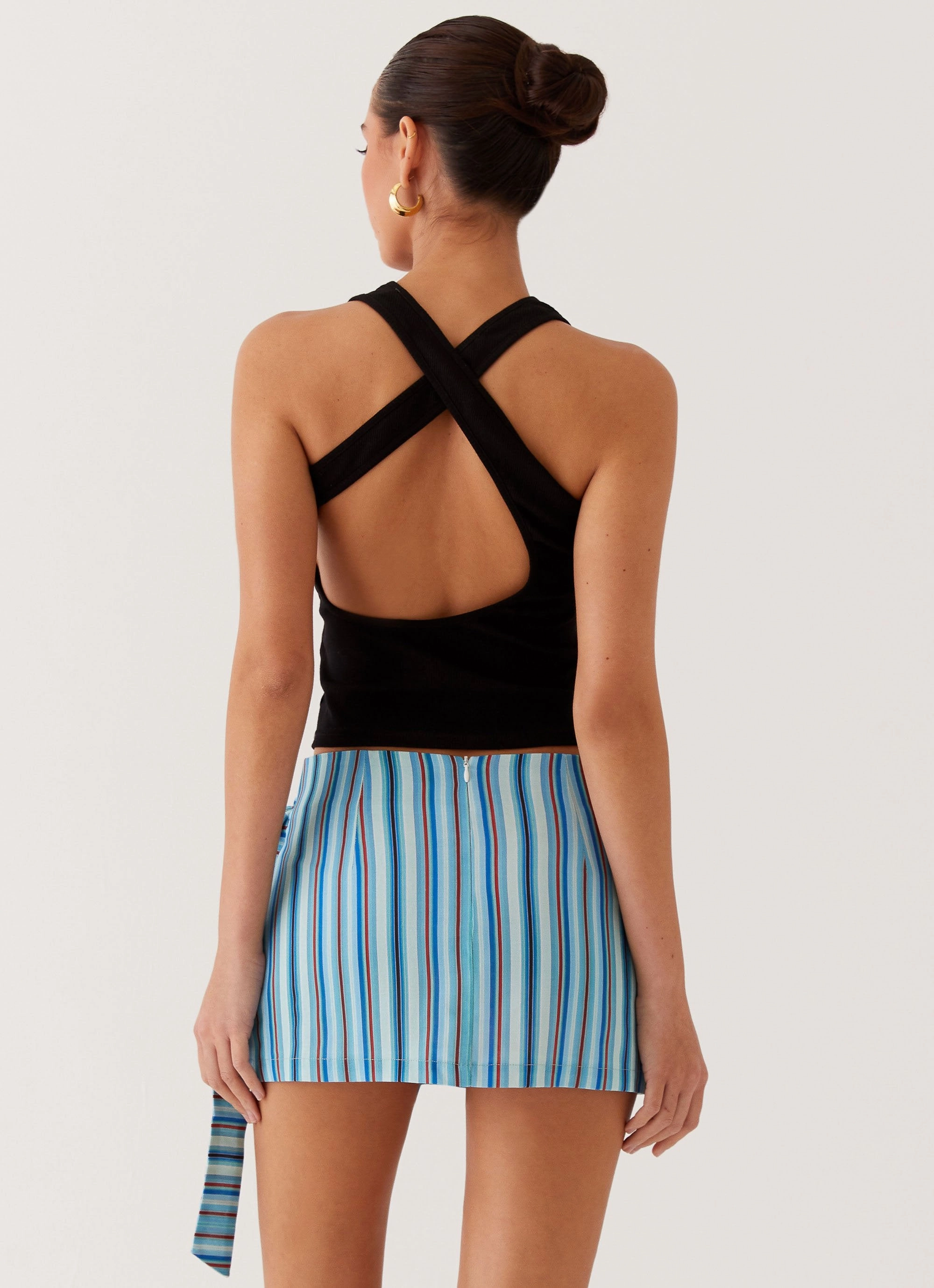 Steal Away Linen Wrap Skirt - Blue Stripe Lightweight Design