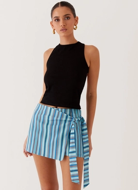 Steal Away Linen Wrap Skirt - Blue Stripe sport chic Timeless Wear AntiSlipWaistband Steal Away Linen Wrap Skirt - Blue Stripe