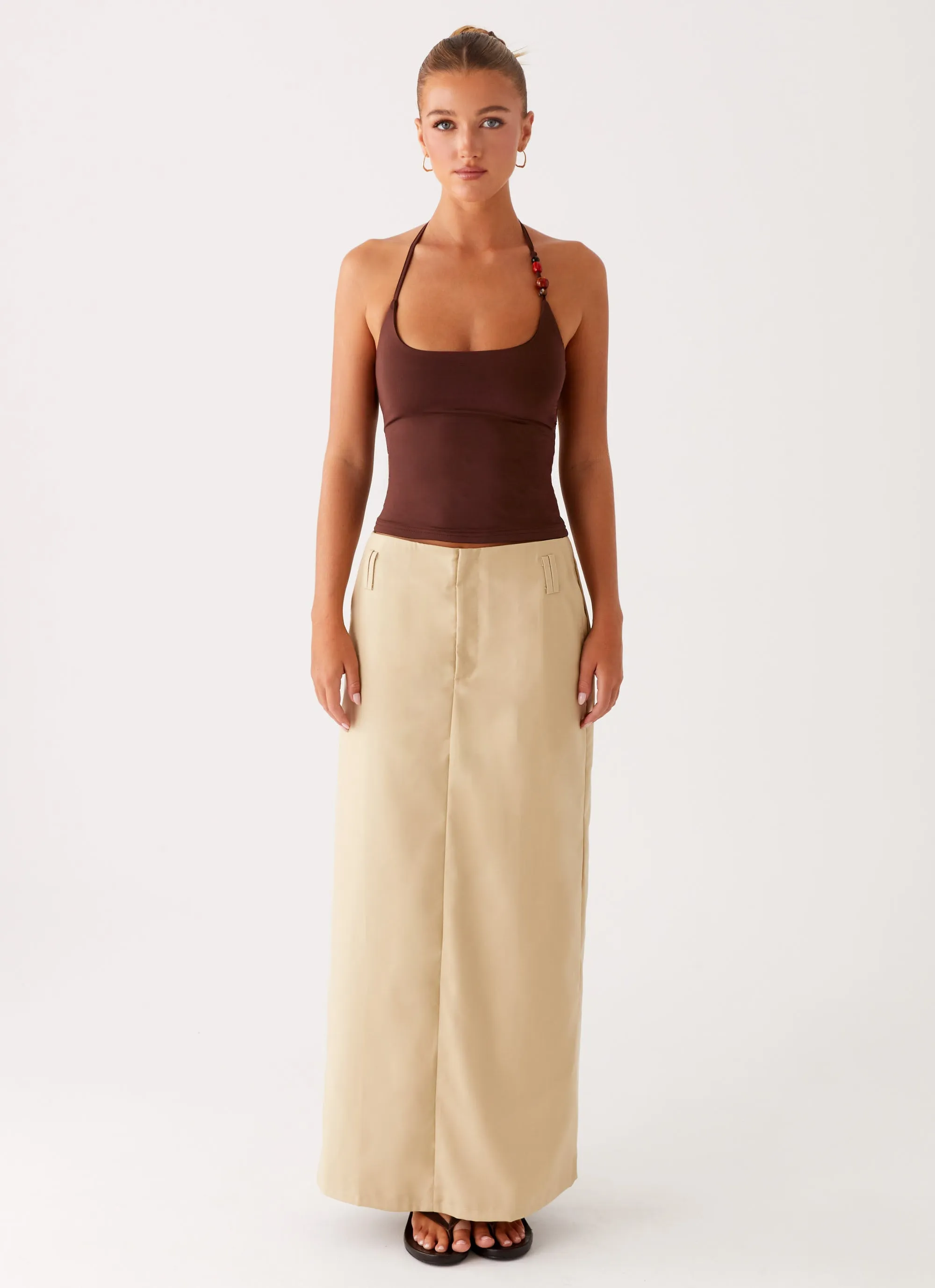 Stella Tailored Maxi Skirt - Beige High Stretch Fit Temperature Regulating Fabric