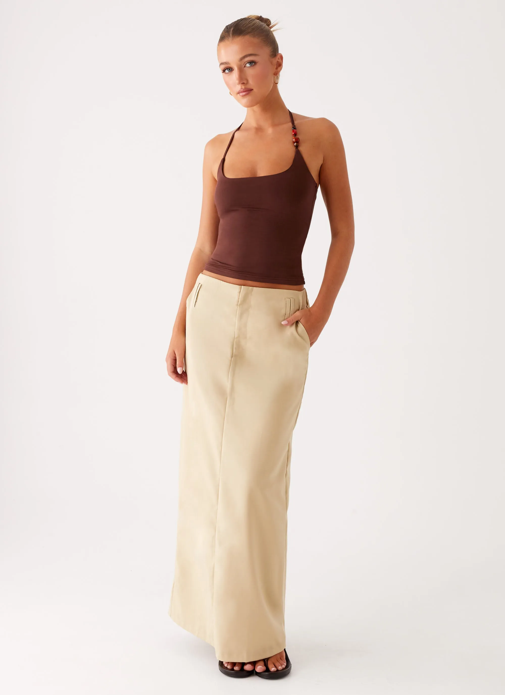 Stella Tailored Maxi Skirt - Beige Casual Appeal AbrasionResistant