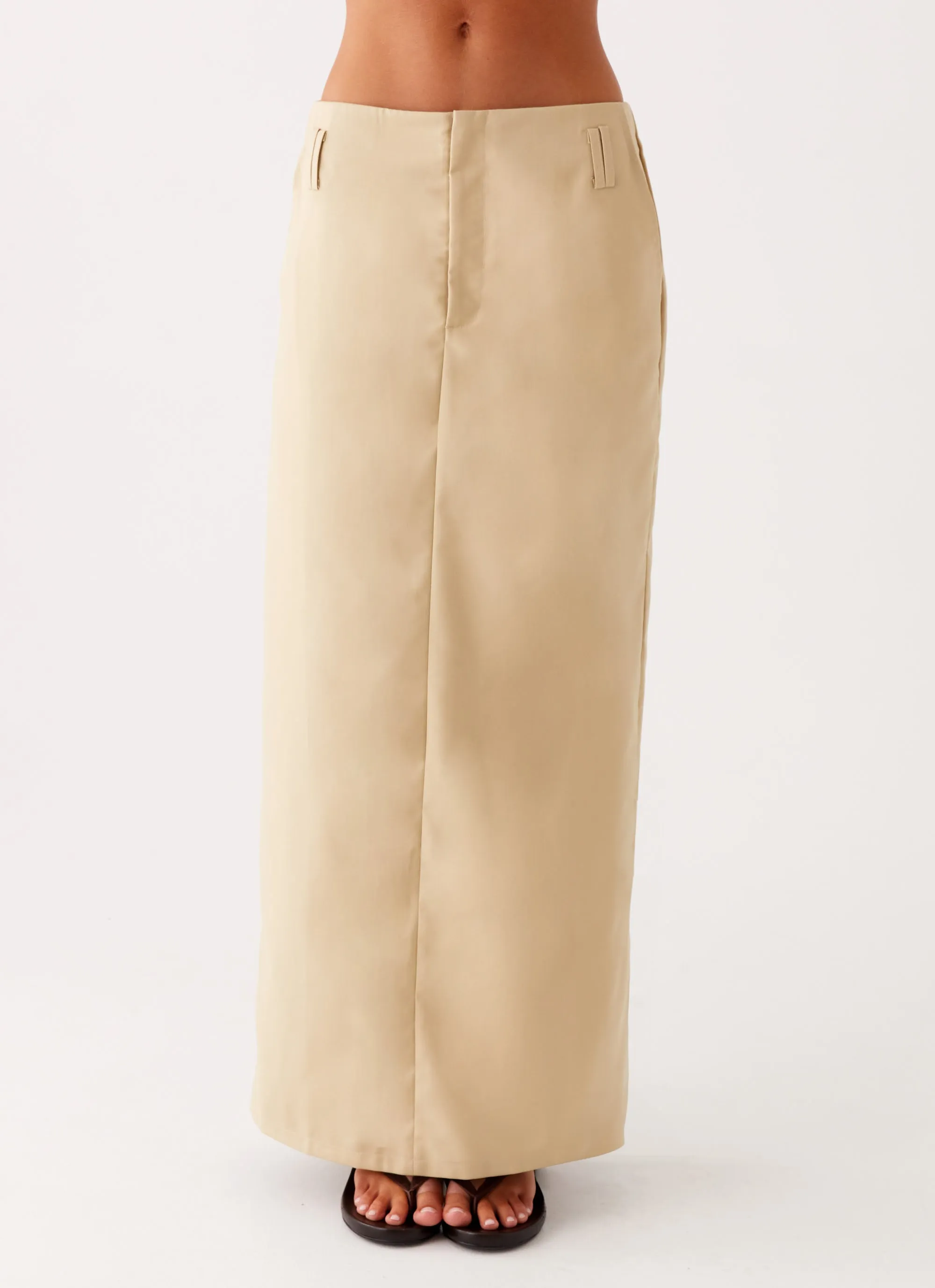 Stella Tailored Maxi Skirt - Beige Rest Easy Full Motion