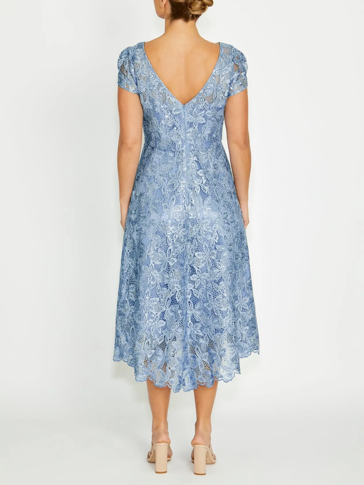 Lace-Trim Daily Comfort Stellar Sky Blue A-Line Dress