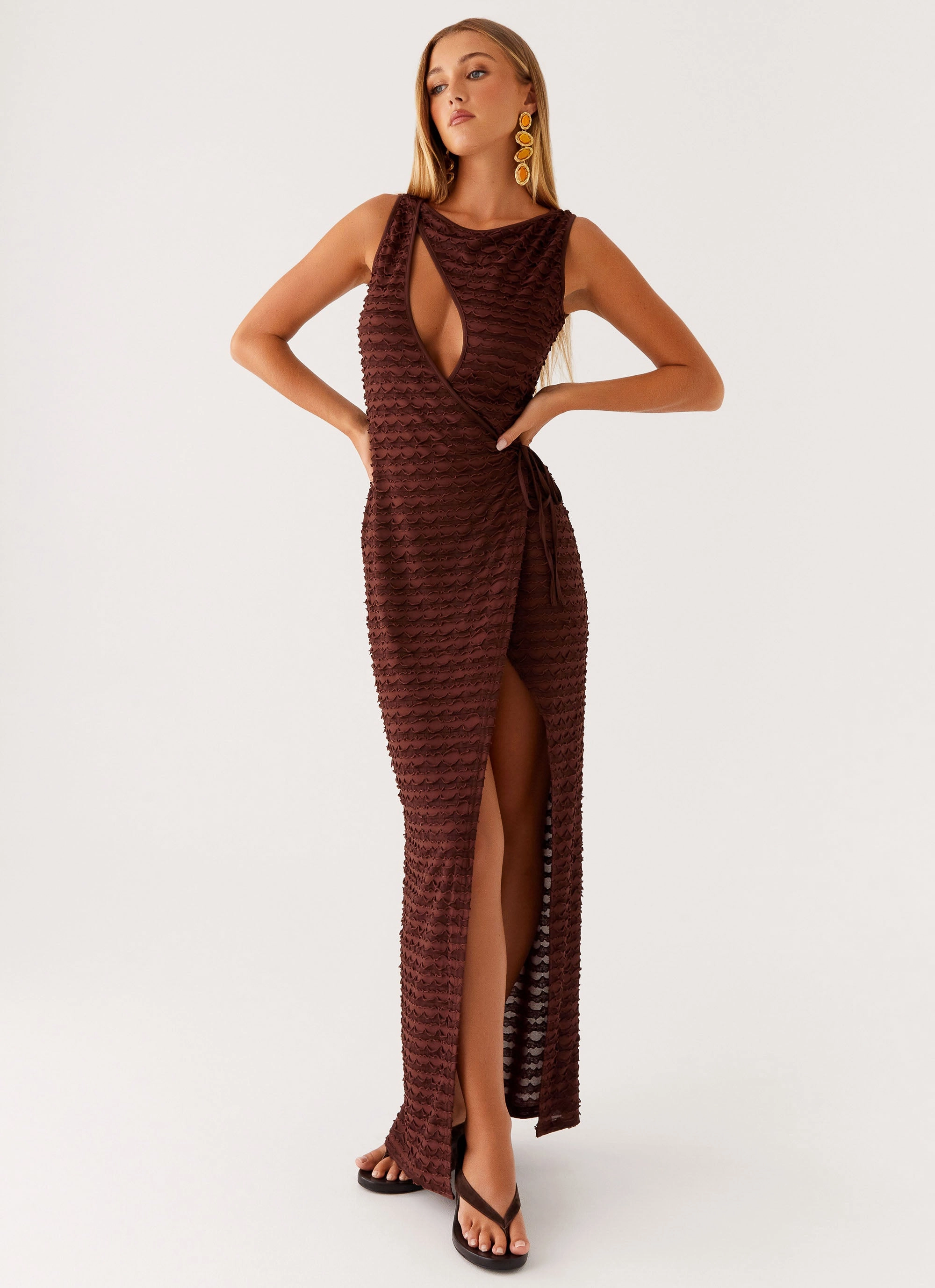 Casual Essential Brunch Glow Sterling Wrap Maxi Dress - Chocolate