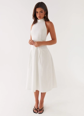 Straight Cut Calla Halter Midi Dress - White Calla Halter Midi Dress - White All Time Fit Layer Base