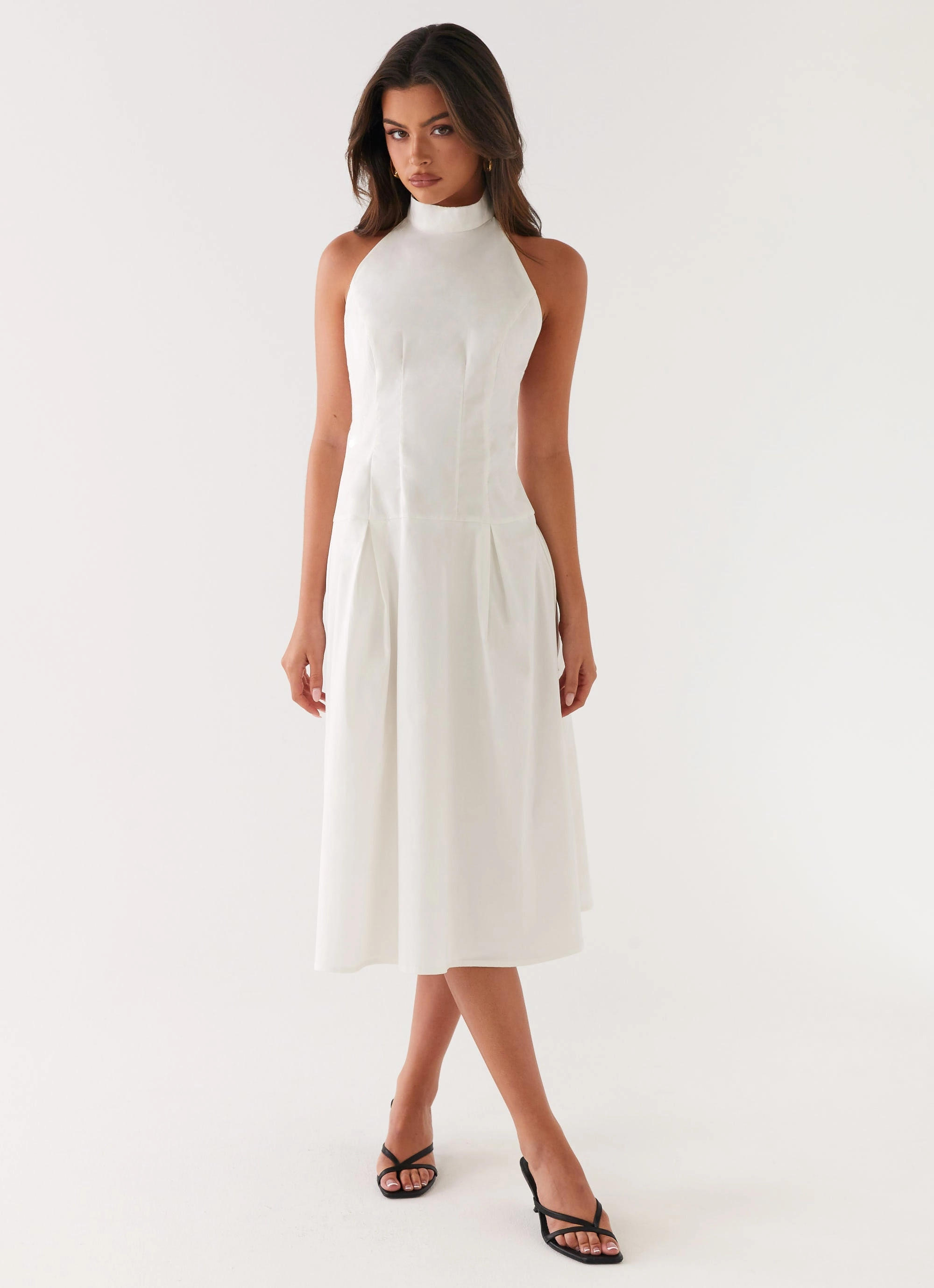 Calla Halter Midi Dress - White Feminine Touch Effortless Piece