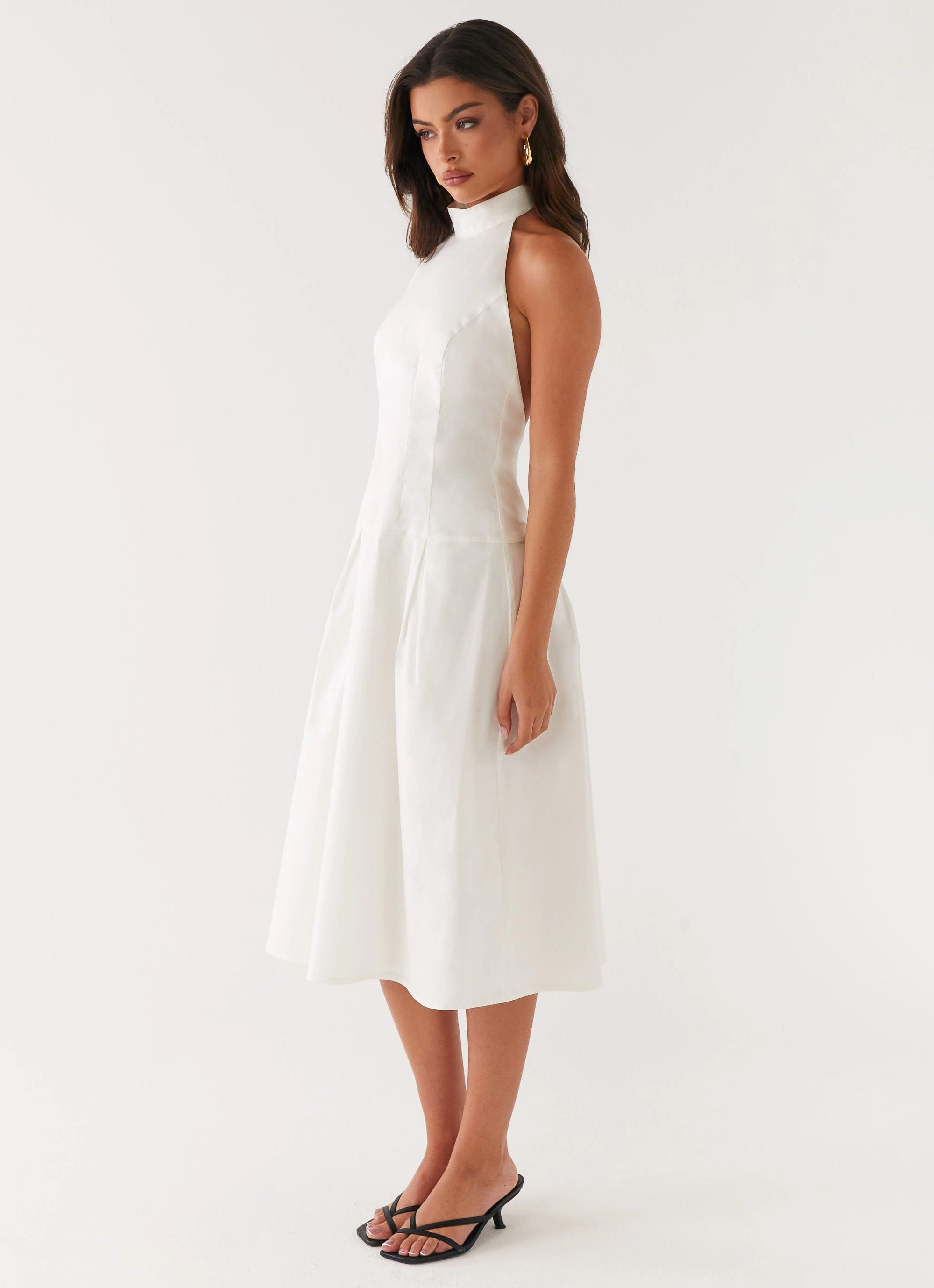 Feminine Comfort Soft and Relaxed Calla Halter Midi Dress - White