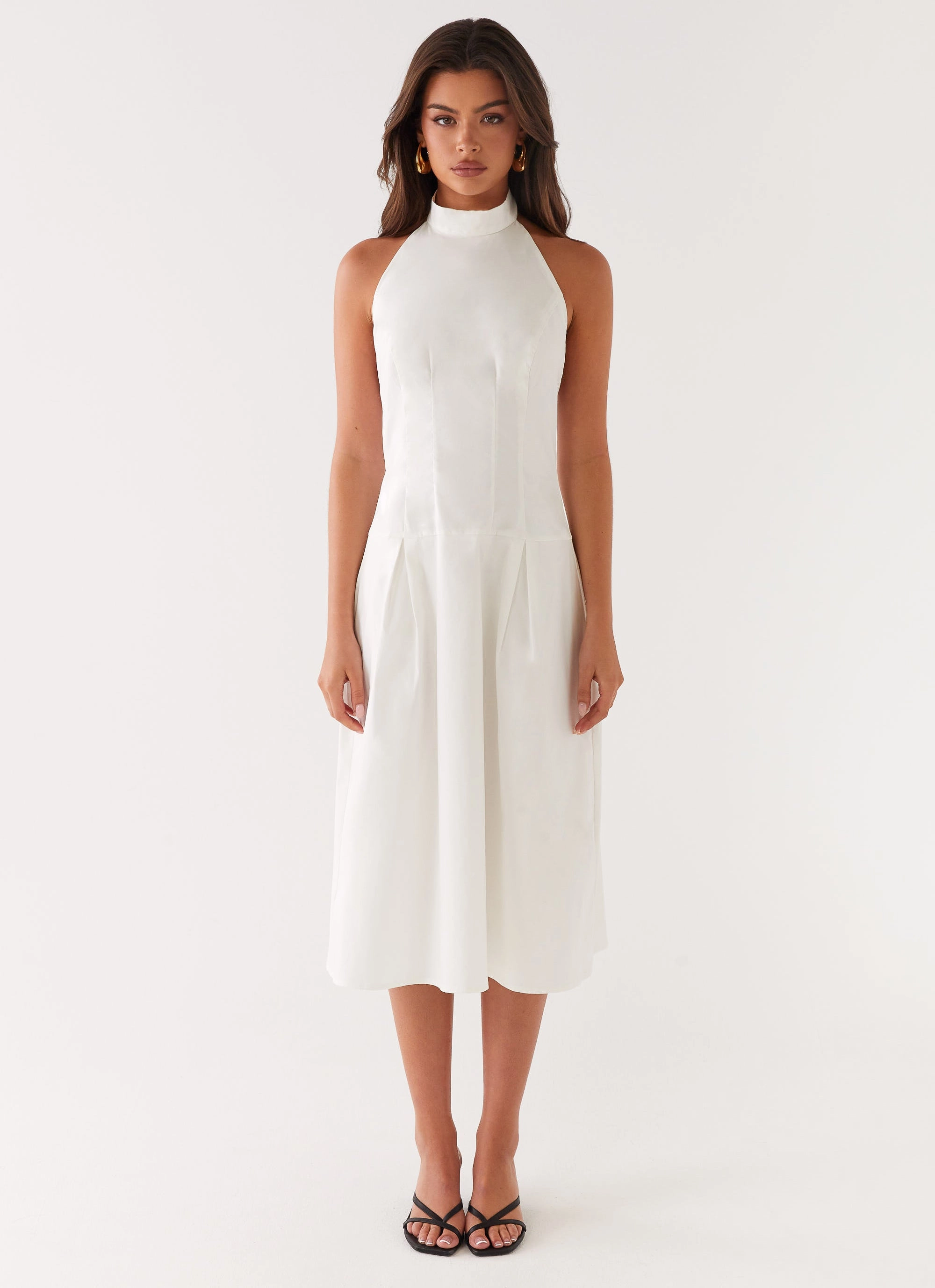 Calm Drape Calla Halter Midi Dress - White