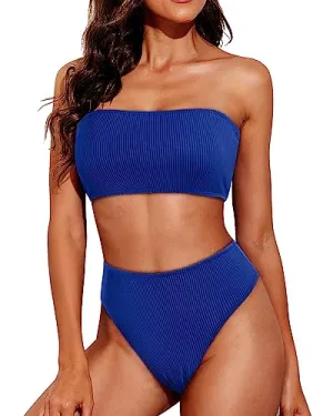 Strapless Cheeky High Waisted Bikini Swimsuit