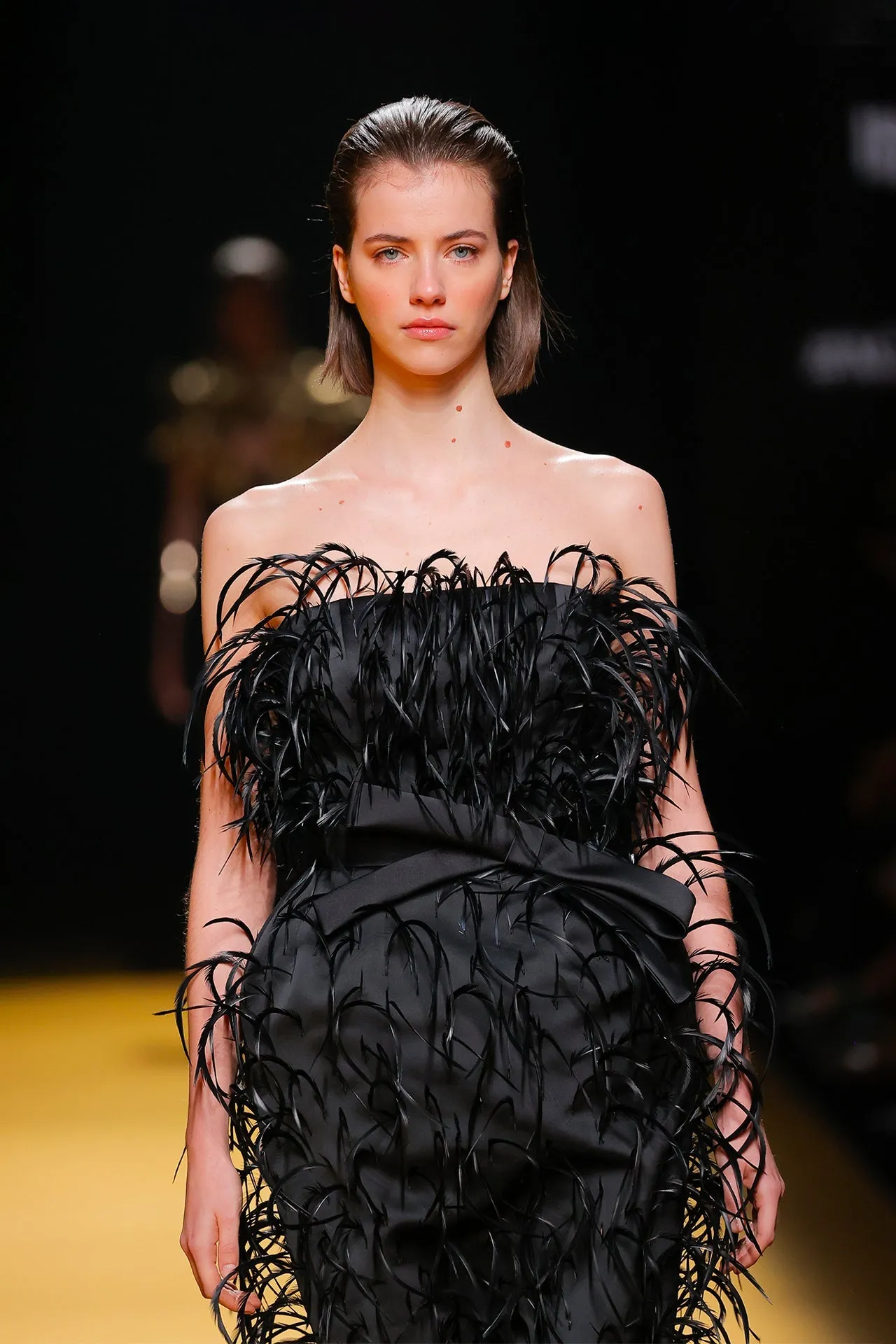 Strapless Feathered Column Dress