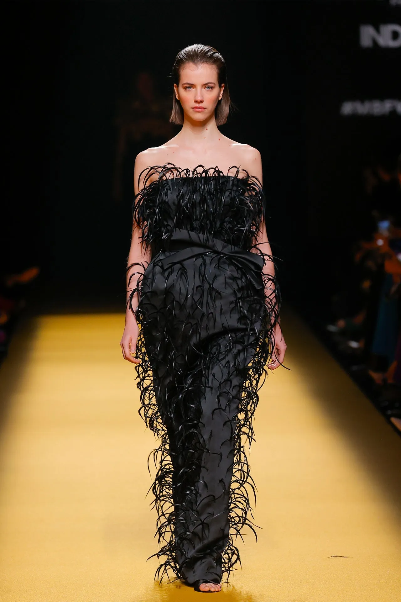 Strapless Feathered Column Dress