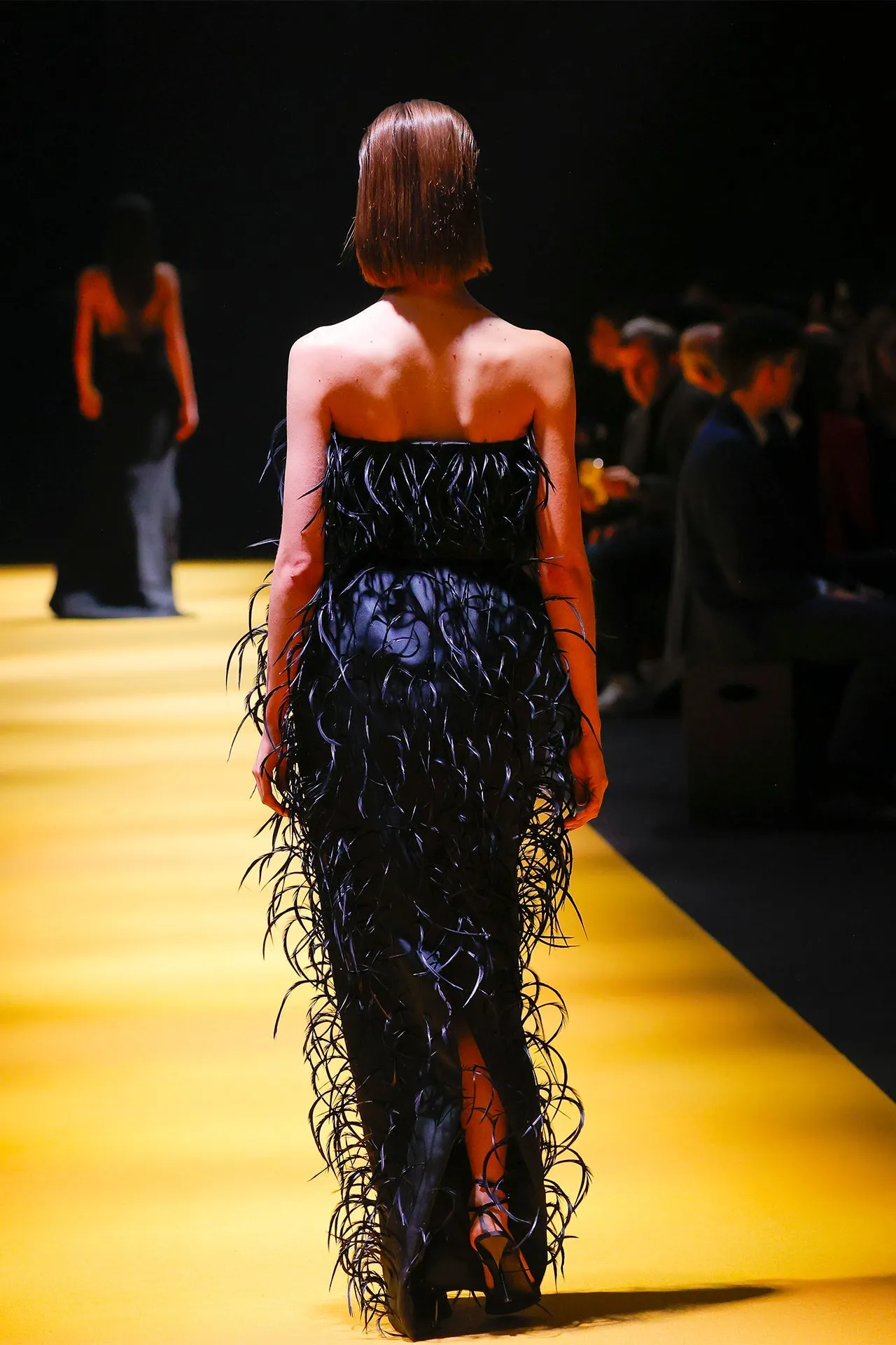 Strapless Feathered Column Dress