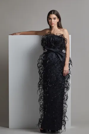 Strapless Feathered Column Dress