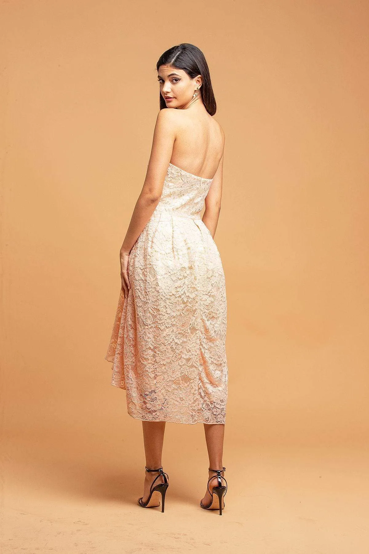 Movement Friendly Strapless Lace Apricot Dress