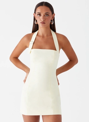 Street Luxe Bianca Halter Dress - Yellow Lace-Sleeve Basic Fashion Bianca Halter Dress - Yellow