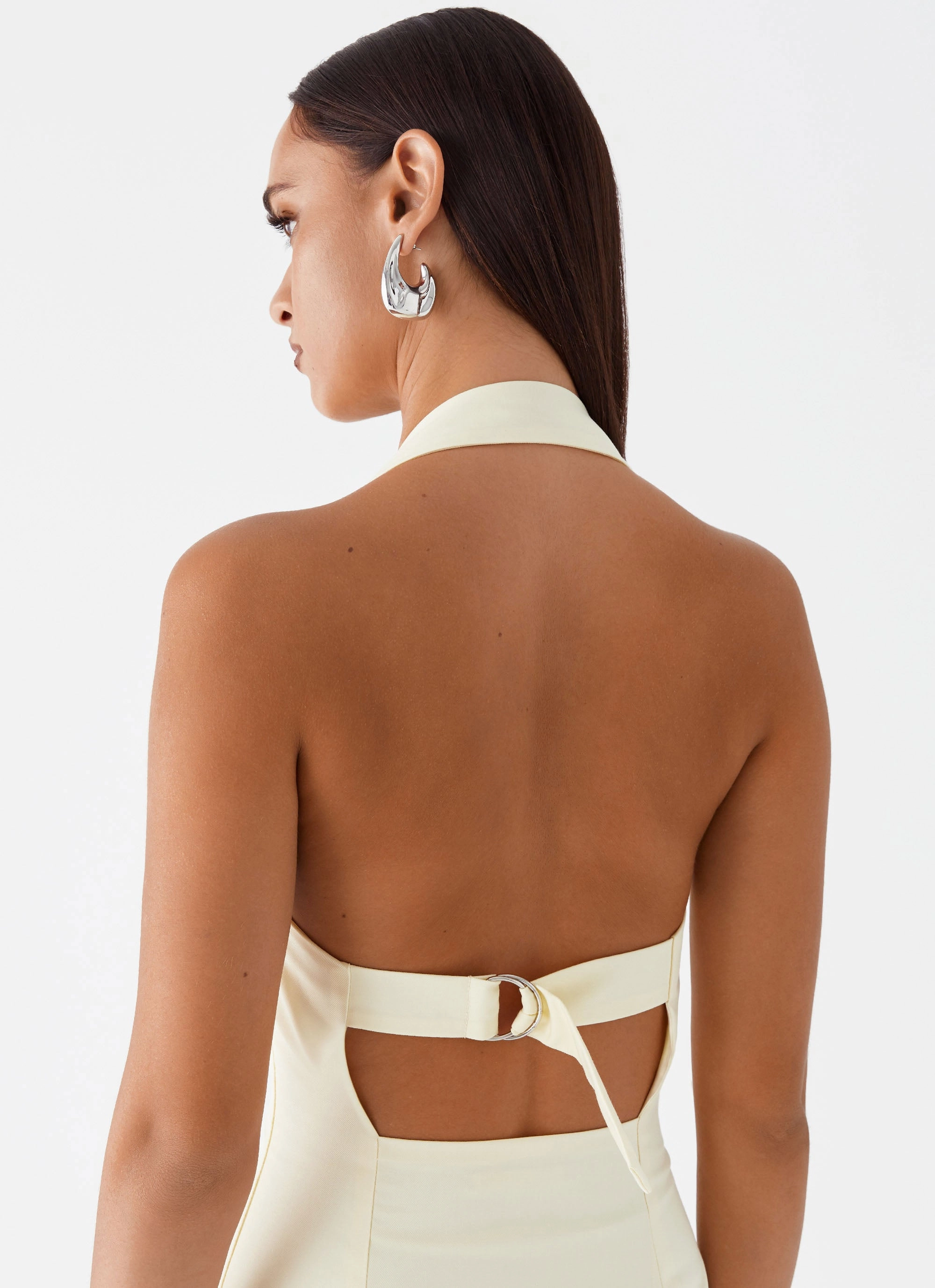 Bianca Halter Dress - Yellow Lace-Sleeve