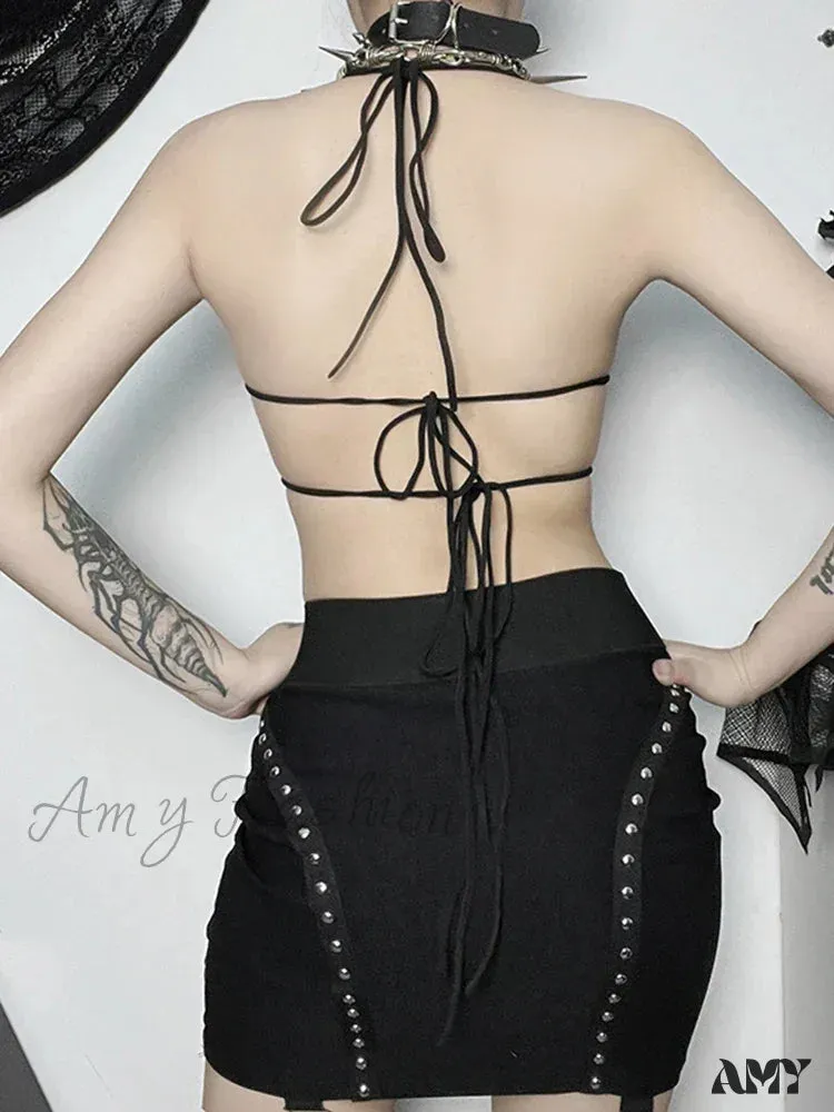 Streetwear Butterfly Top Hollow Out Gothic Backless Crop Lace Summer