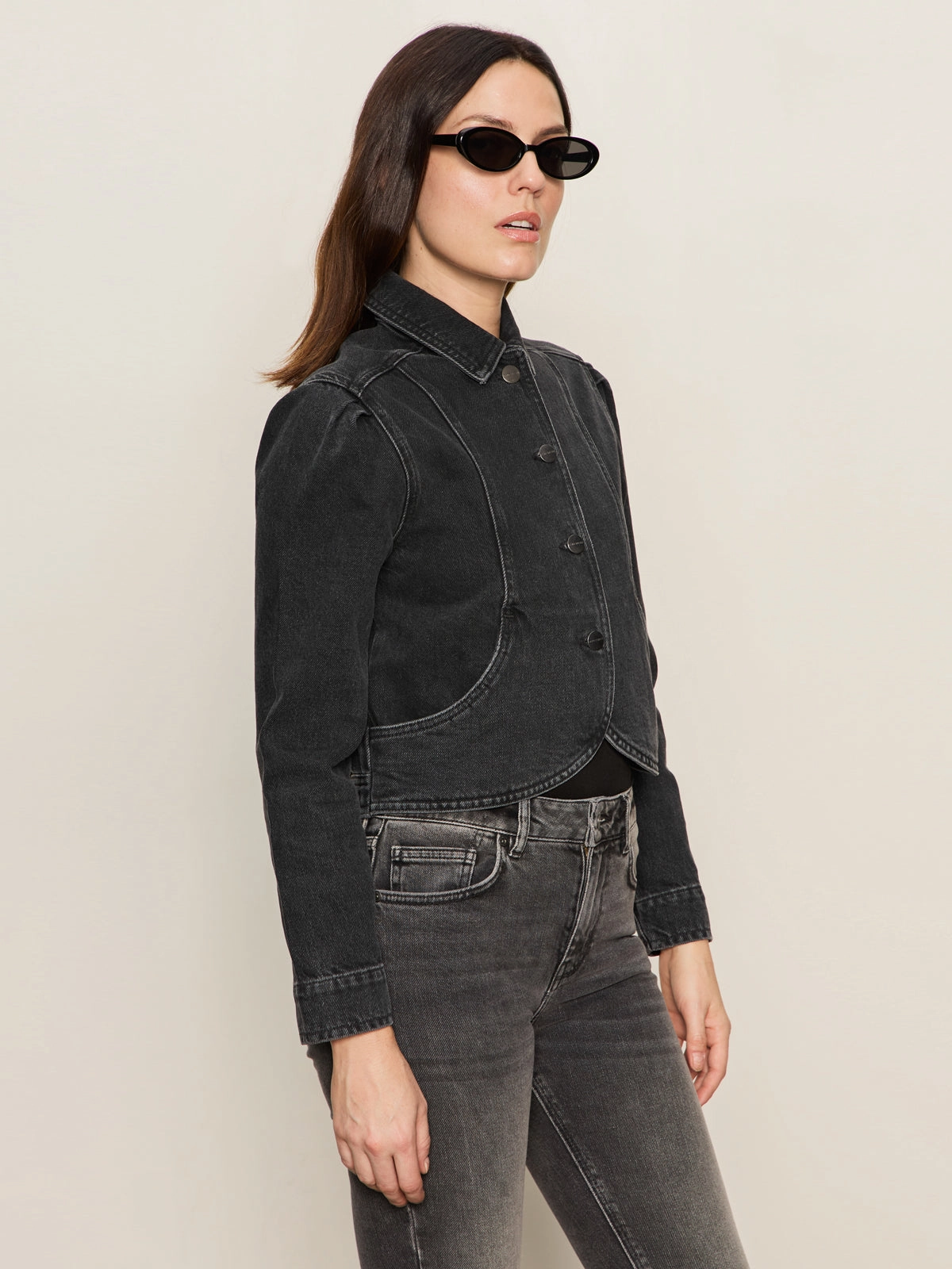 Versatile Design Denim Jacket Washed Black Denim