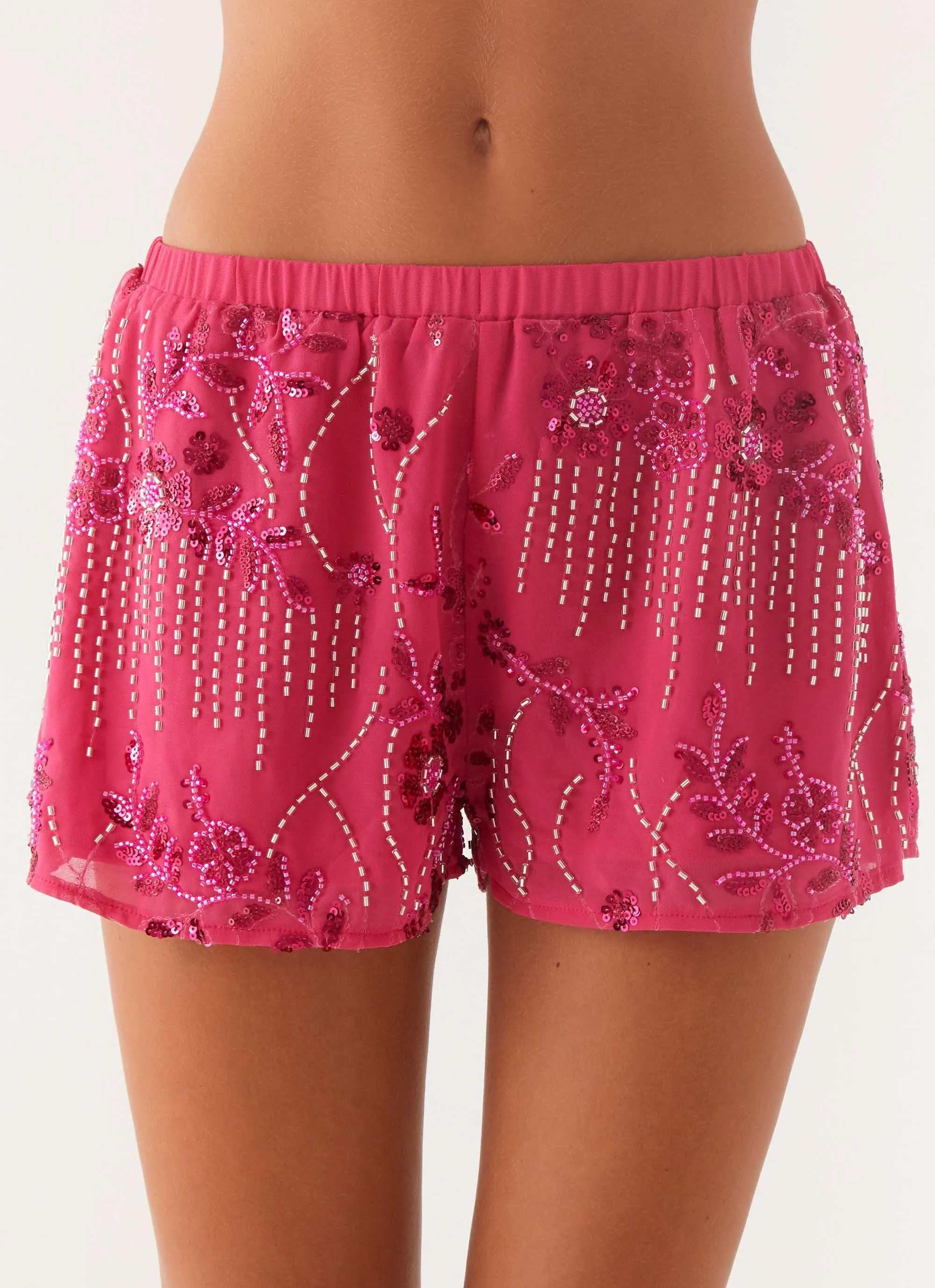 Mercer Sequin Mini Shorts - Fuchsia MoistureWicking NonSlipInnerGrip