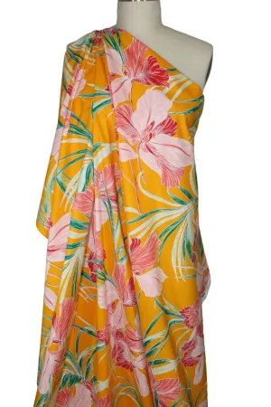 Stretch Shirt Weight Floral Cotton - Corals/Greens on Tangerine