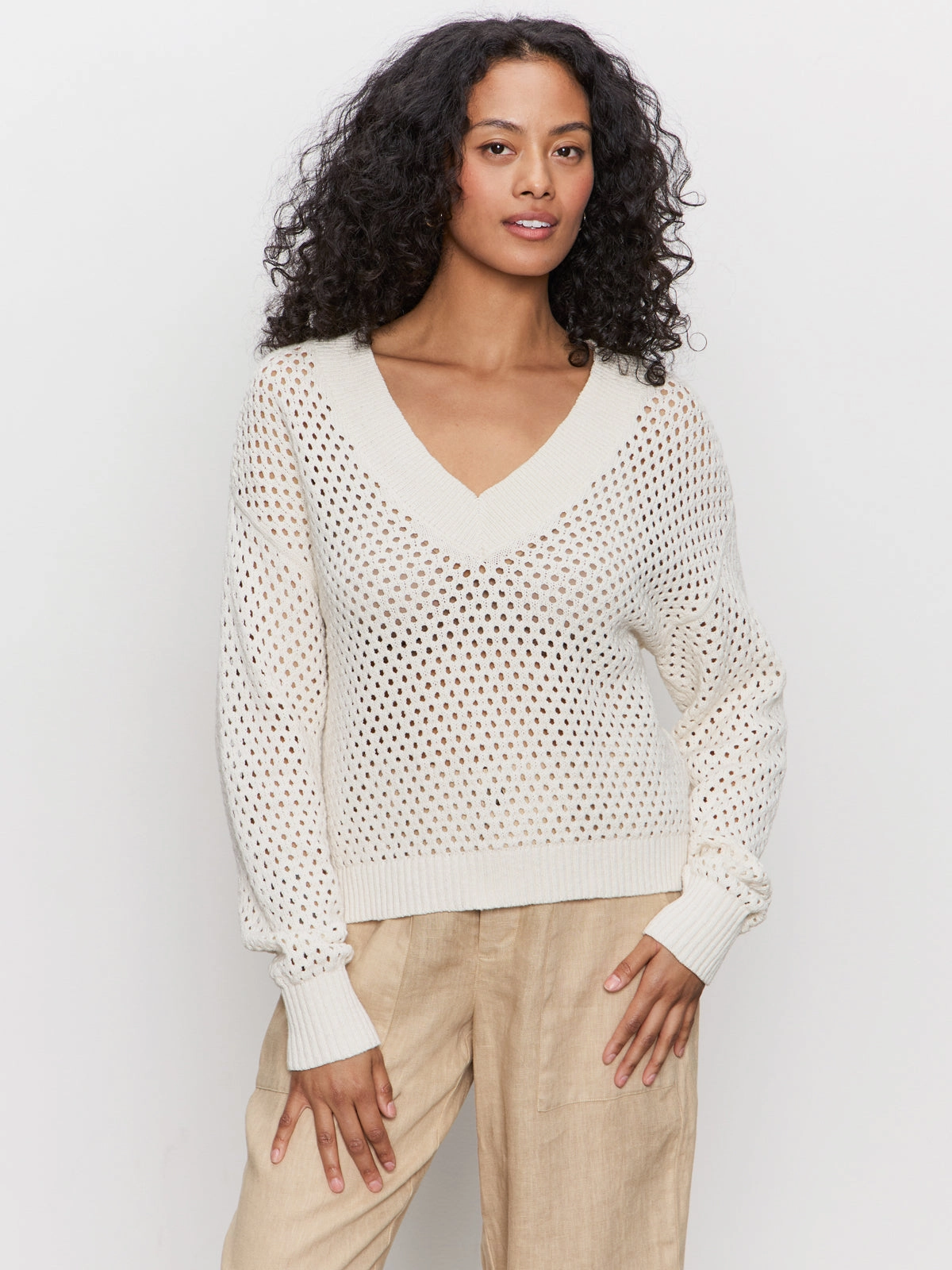 Hand Linked Seams Airy Openwork Sweater Macrame