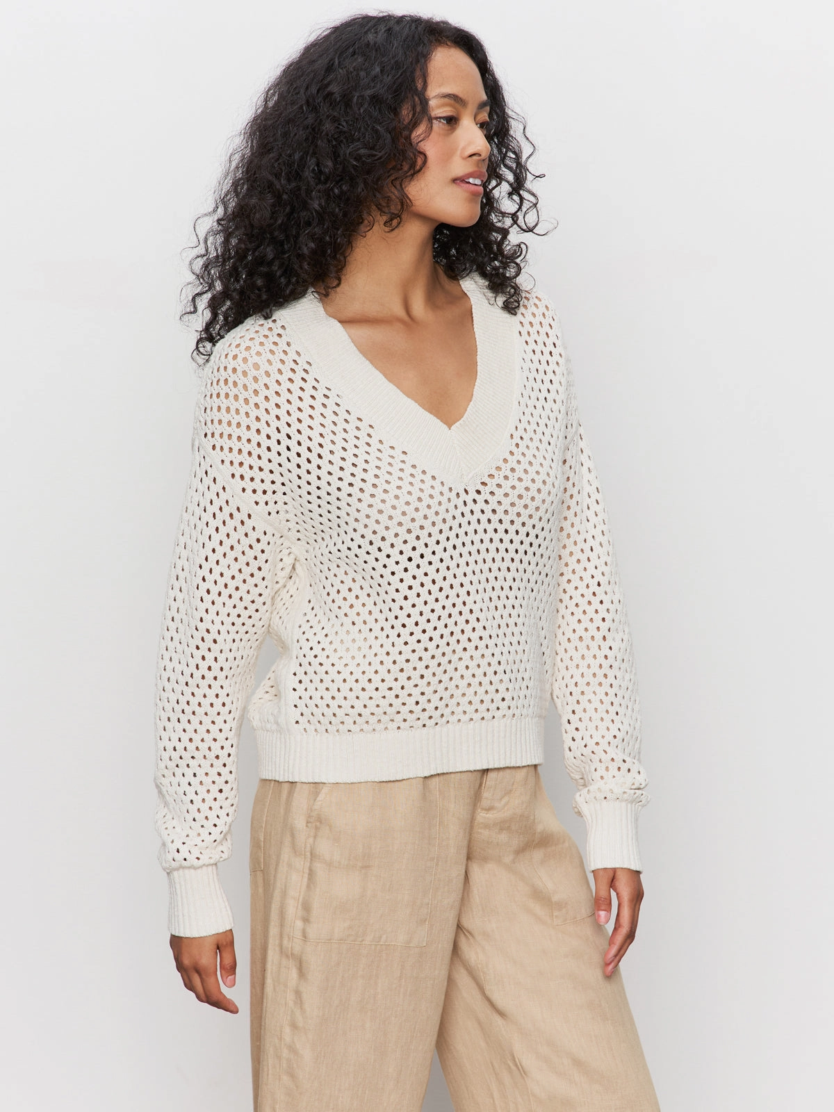 Airy Openwork Sweater Macrame Relax time Non Restrictive Cuff