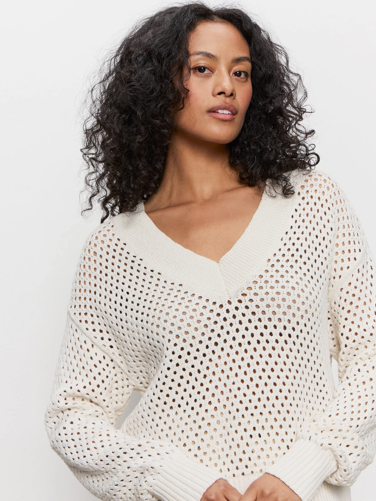 Airy Openwork Sweater Macrame MoistureWicking Fabric Bamboo Fiber Composition